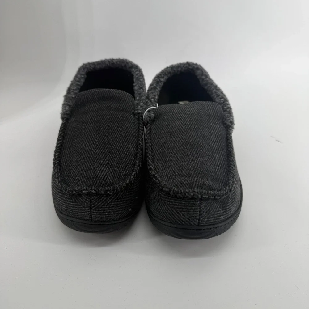 Dearfoams Mens Memory Foam Herringbone Moccasin Slippers Grey XL 13-14‎